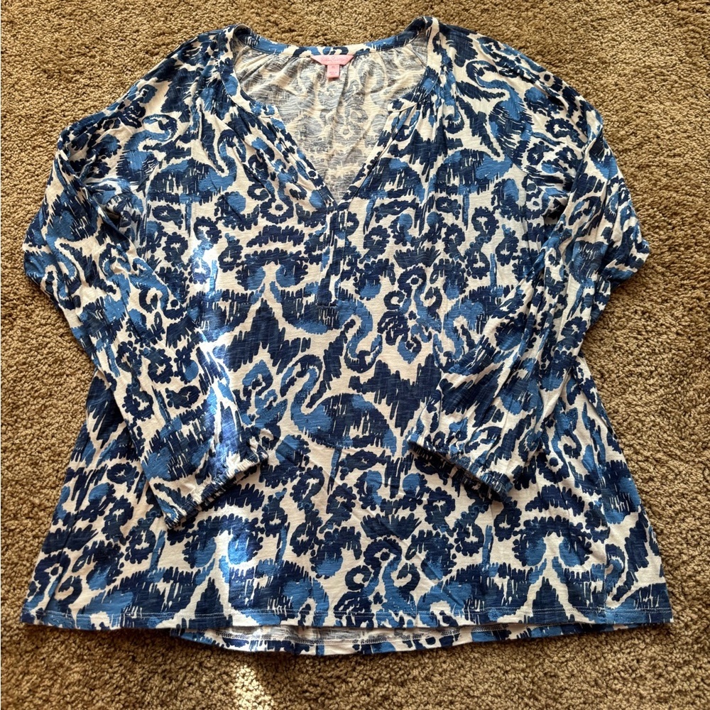 Lilly Pulitzer Navy and White Blouse Size XL play condition